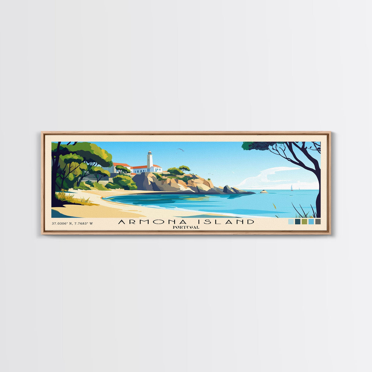 Armona Island, Portugal Panoramic Print, Vacation Gift, Portugal Wall Art, Beach Painting, Beach Decor, Beach Or Lakehouse Art