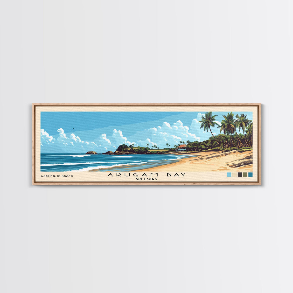 Arugam Bay, Sri Lanka Panoramic Beach Print, Vacation Gift, Sri Lanka Wall Art, Framed Canvas Print, Framed Beach Painting