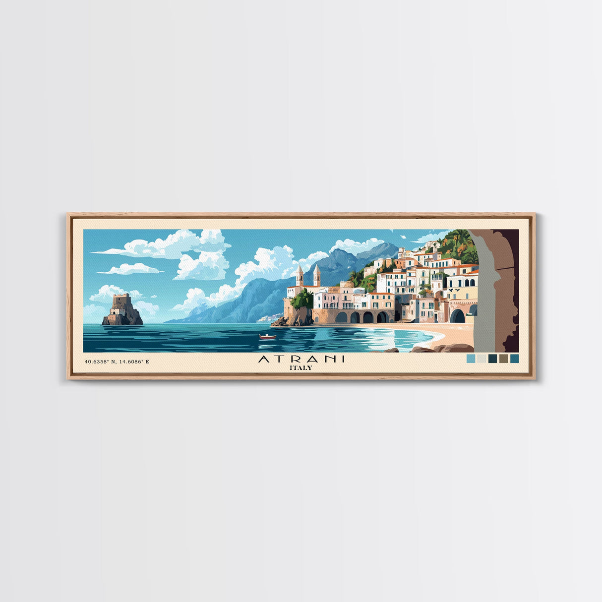 Atrani, Italy Panoramic Print, Vacation Gift, Italy Wall Art, Beach Painting, Beach Decor, Beach Or Lakehouse Art