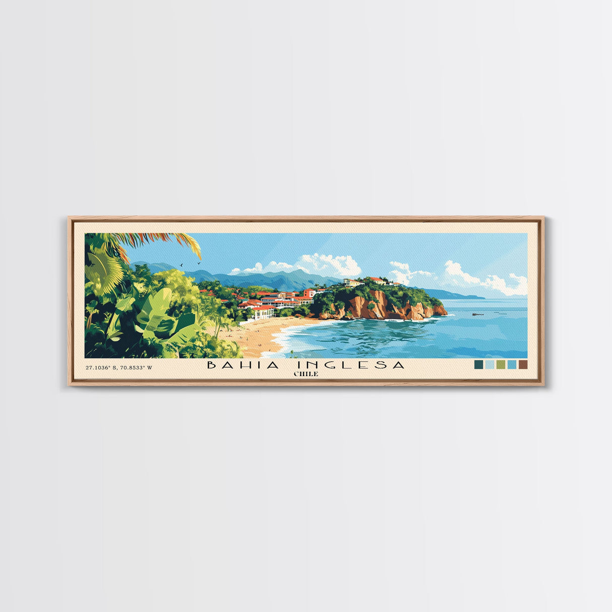 Bahia Inglesa, Chile Panoramic Beach Print, Vacation Gift, Chile Wall Art, Framed Canvas Print, Framed Beach Painting