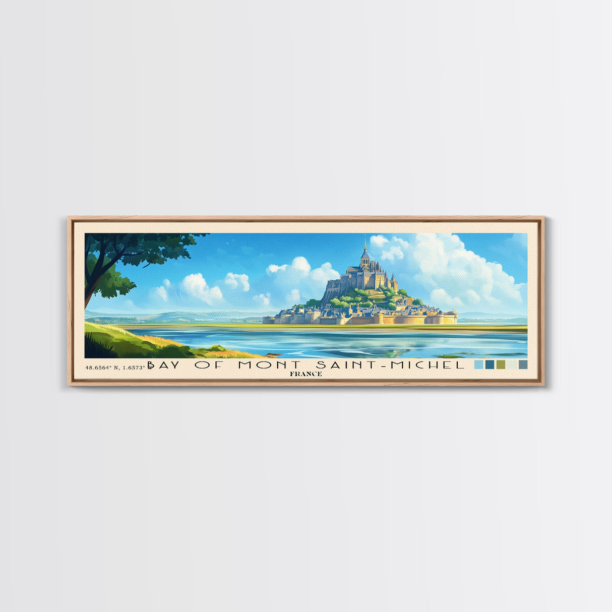 Bay of Mont Saint-Michel, France Panoramic Beach Print, Vacation Gift, France Wall Art, Framed Canvas Print, Framed Beach Painting