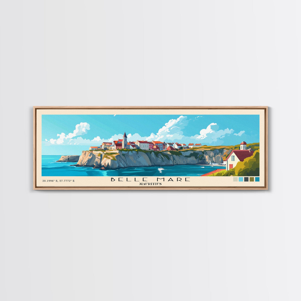 Belle Mare, Mauritius Panoramic Print, Vacation Gift, Mauritius Wall Art, Beach Painting, Beach Decor, Large Wall Art, Wood Frame Art