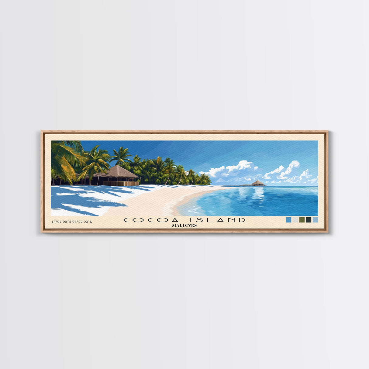 Cocoa Island, Maldives Panoramic Print, Vacation Gift, Maldives Wall Art, Beach Painting, Beach Decor, Large Wall Art, Wood Frame Art