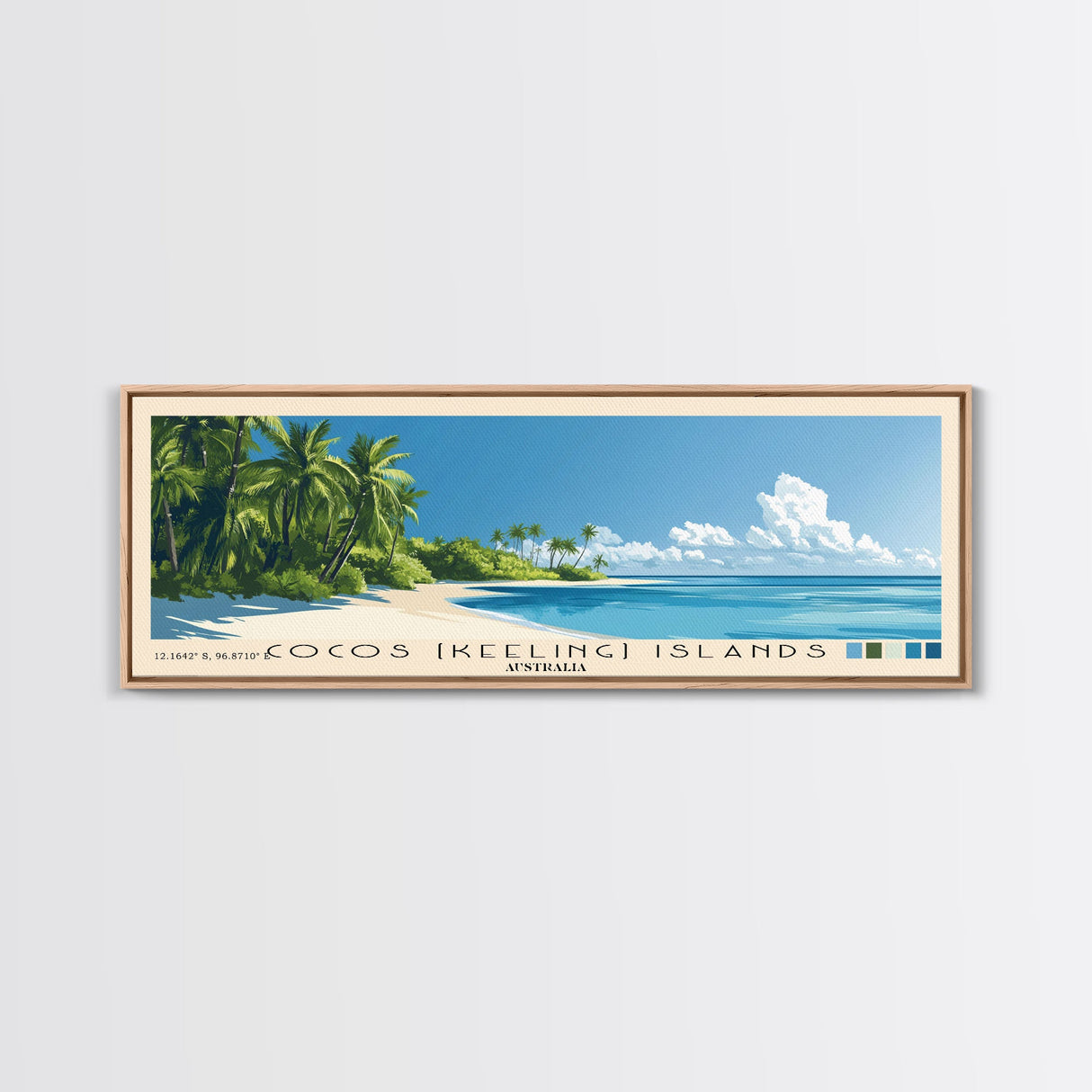 Cocos (Keeling) Islands, Australia Panoramic Beach Print, Vacation Gift, Australia Wall Art, Framed Canvas Print, Framed Beach Painting