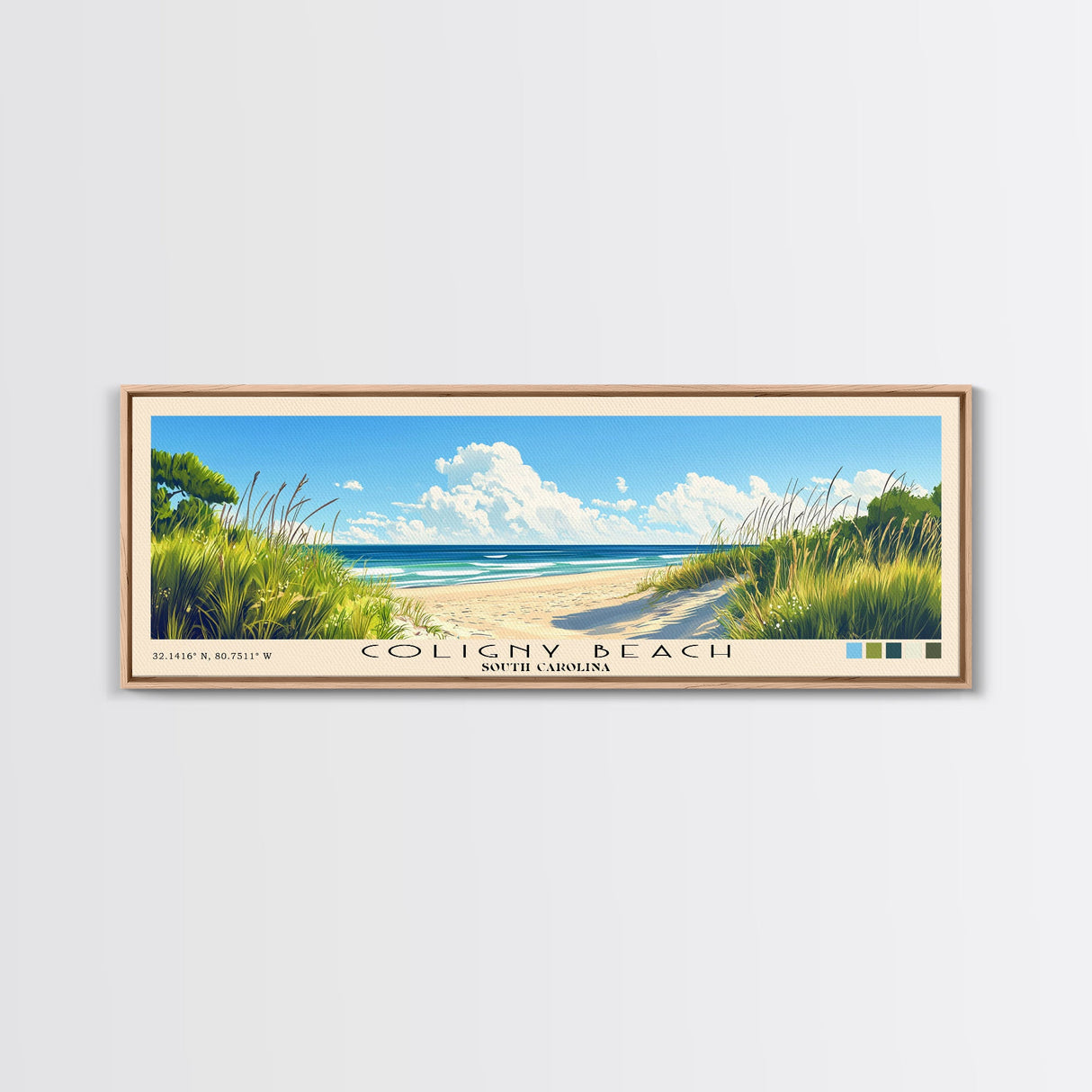 Coligny Beach, South Carolina Panoramic Print, Vacation Gift, South Carolina Wall Art, Beach Painting, Beach Decor, Beach Or Lakehouse Art