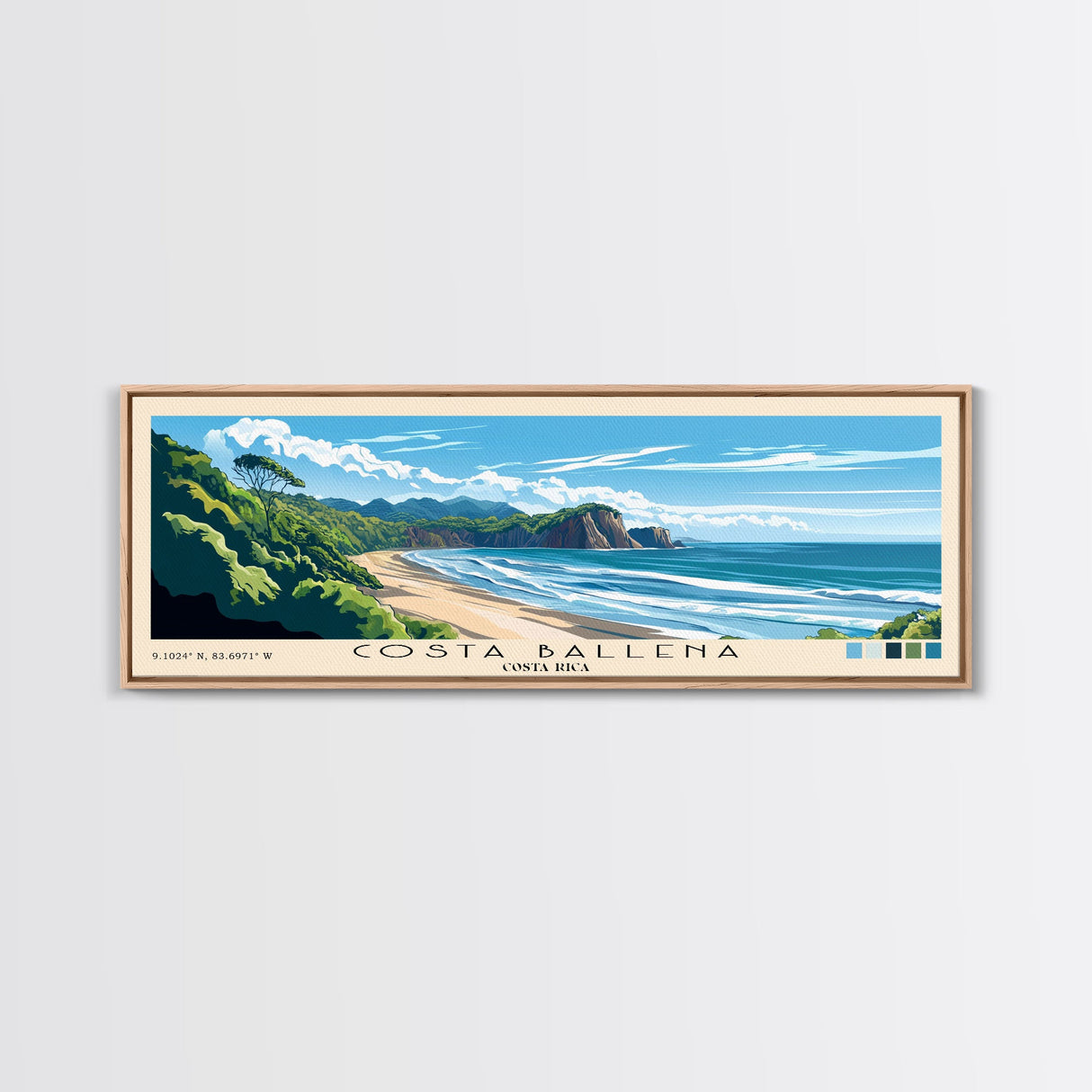 Costa Ballena, Costa Rica Panoramic Beach Print, Vacation Gift, Costa Rica Wall Art, Framed Canvas Print, Framed Beach Painting