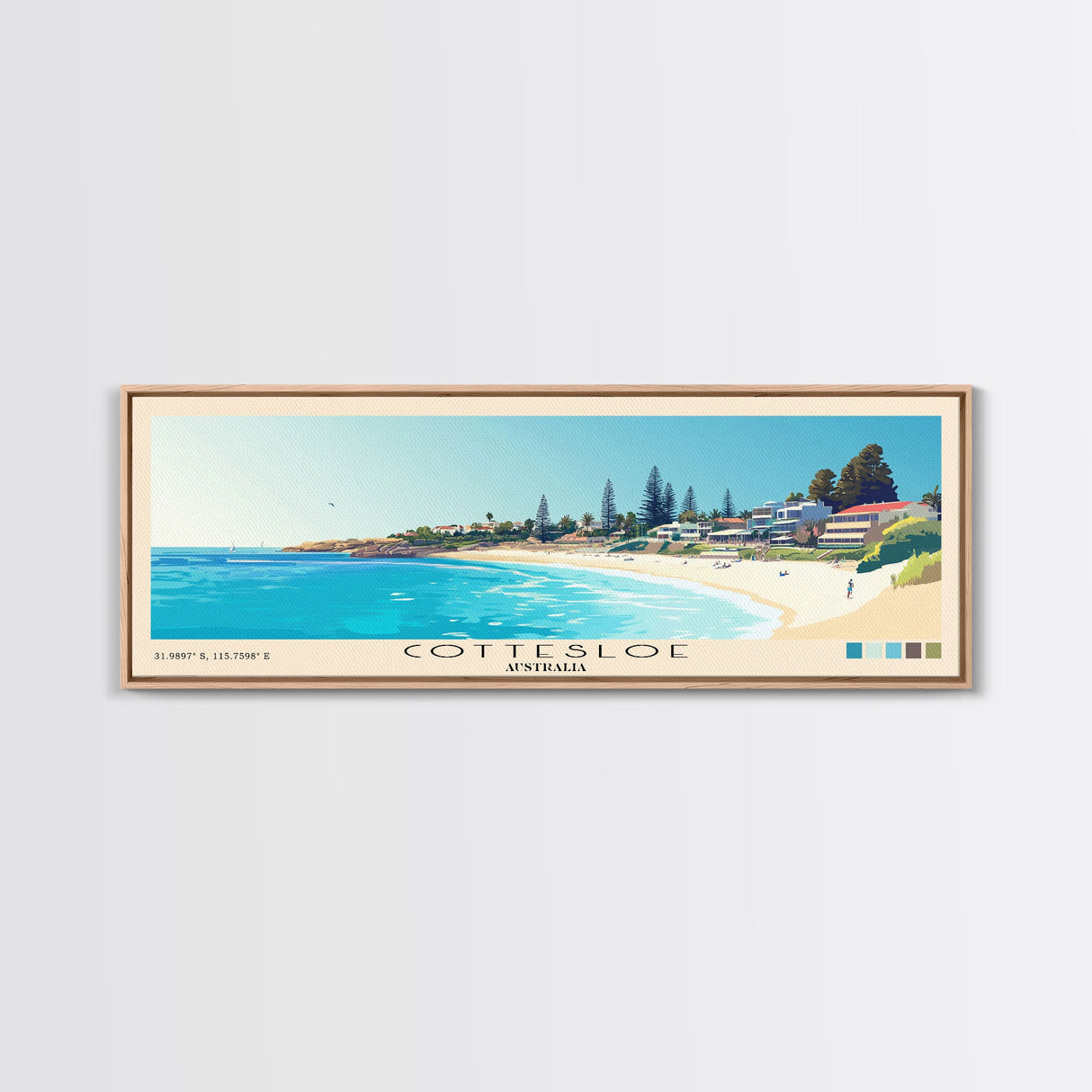 Cottesloe, Australia Panoramic Print, Vacation Gift, Australia Wall Art, Beach Painting, Beach Decor, Large Wall Art, Wood Frame Art