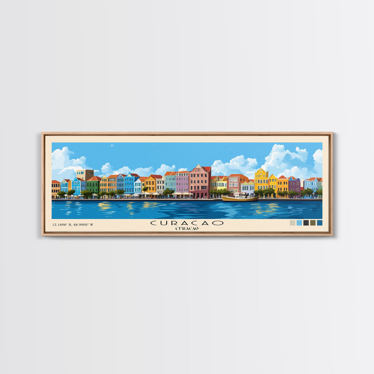 Curacao, Curacao Panoramic Print, Vacation Gift, Curacao Wall Art, Beach Painting, Beach Decor, Beach Or Lakehouse Art