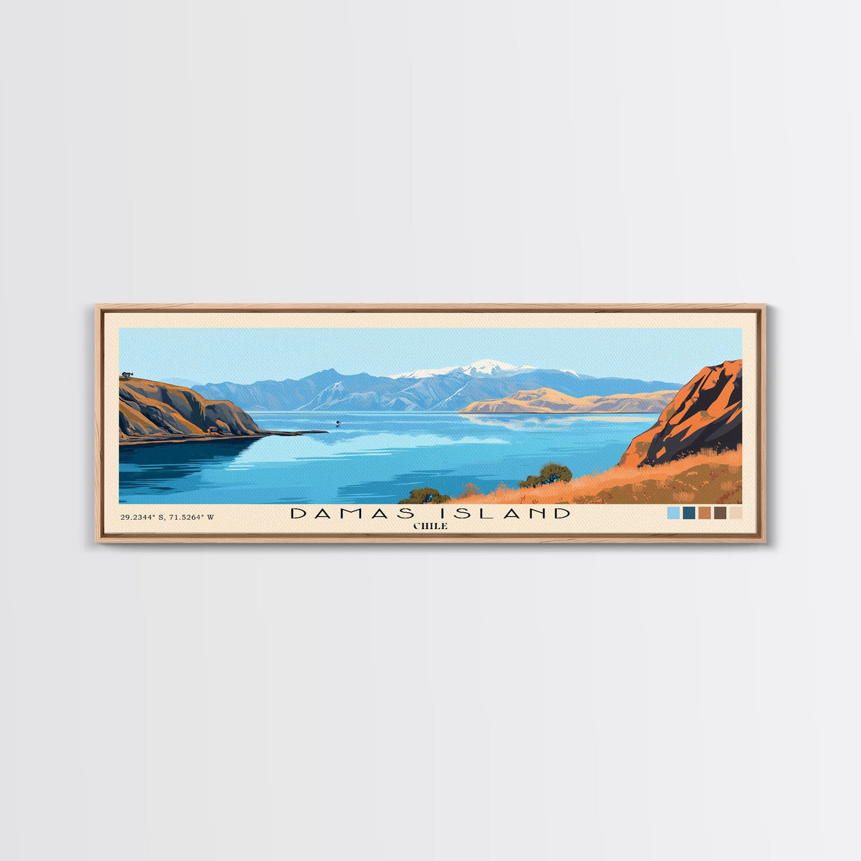 Damas Island, Chile Panoramic Print, Vacation Gift, Chile Wall Art, Beach Painting, Beach Decor, Large Wall Art, Wood Frame Art