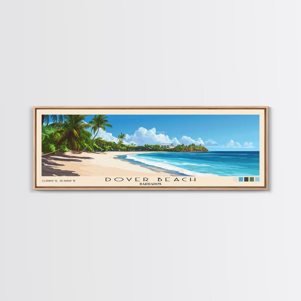 Dover Beach, Barbados Panoramic Print, Vacation Gift, Barbados Wall Art, Beach Painting, Beach Decor, Large Wall Art, Wood Frame Art