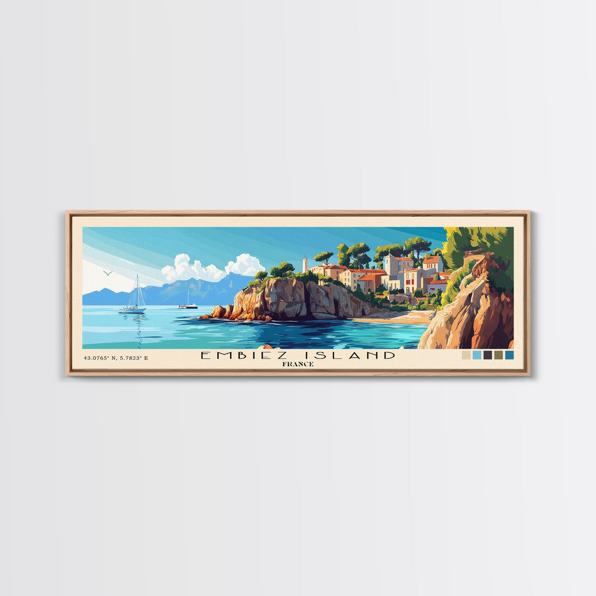 Embiez Island, France Panoramic Print, Vacation Gift, France Wall Art, Beach Painting, Beach Decor, Large Wall Art, Wood Frame Art