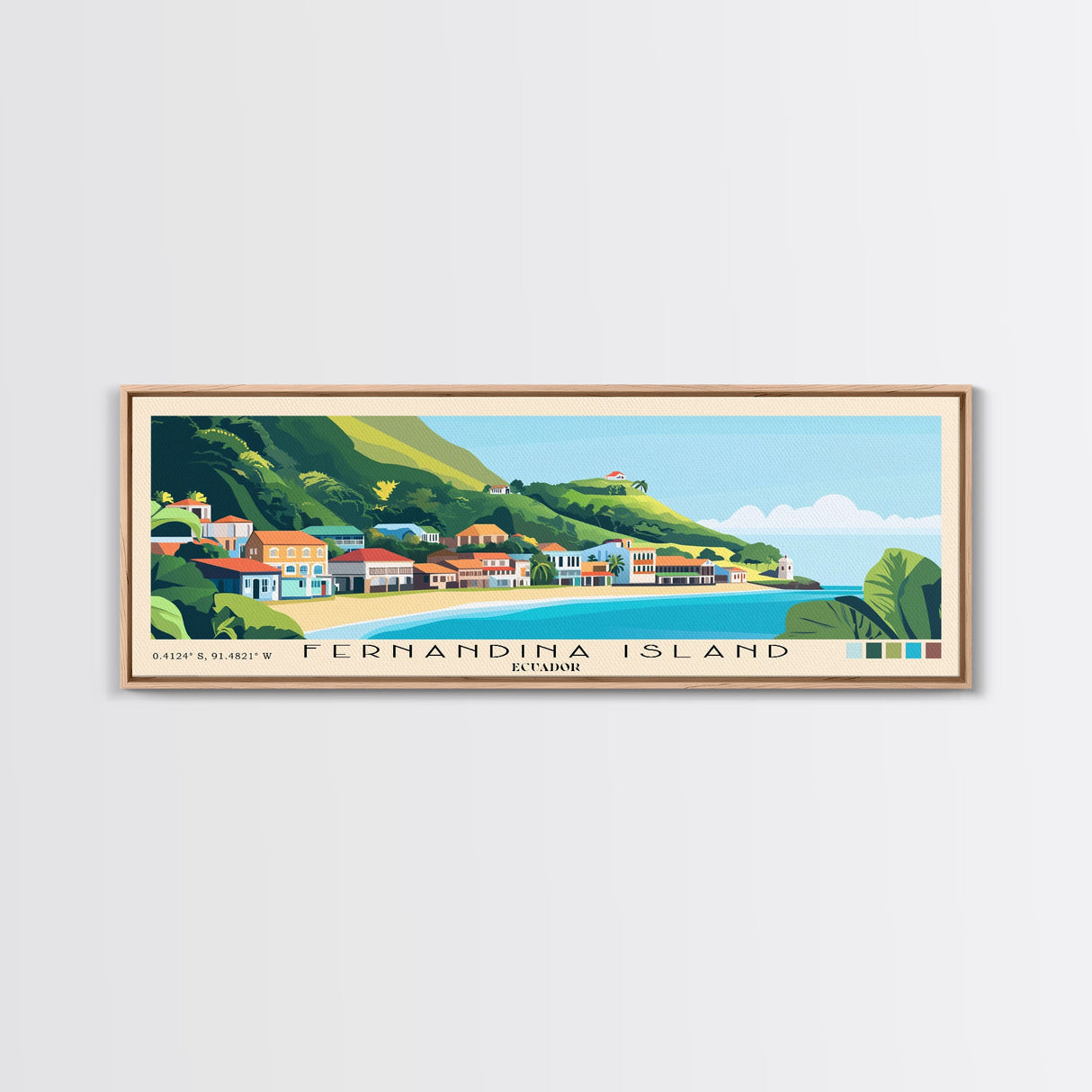 Fernandina Island, Ecuador Panoramic Beach Print, Vacation Gift, Ecuador Wall Art, Framed Canvas Print, Framed Beach Painting