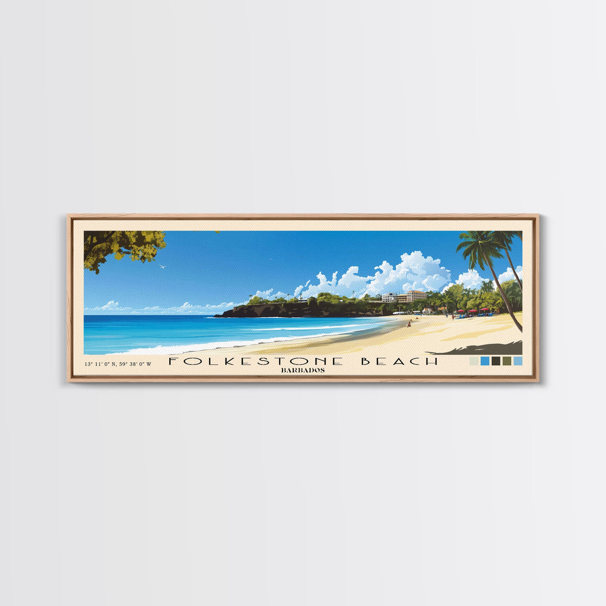 Folkestone Beach, Barbados Panoramic Print, Vacation Gift, Barbados Wall Art, Beach Painting, Beach Decor, Beach Or Lakehouse Art