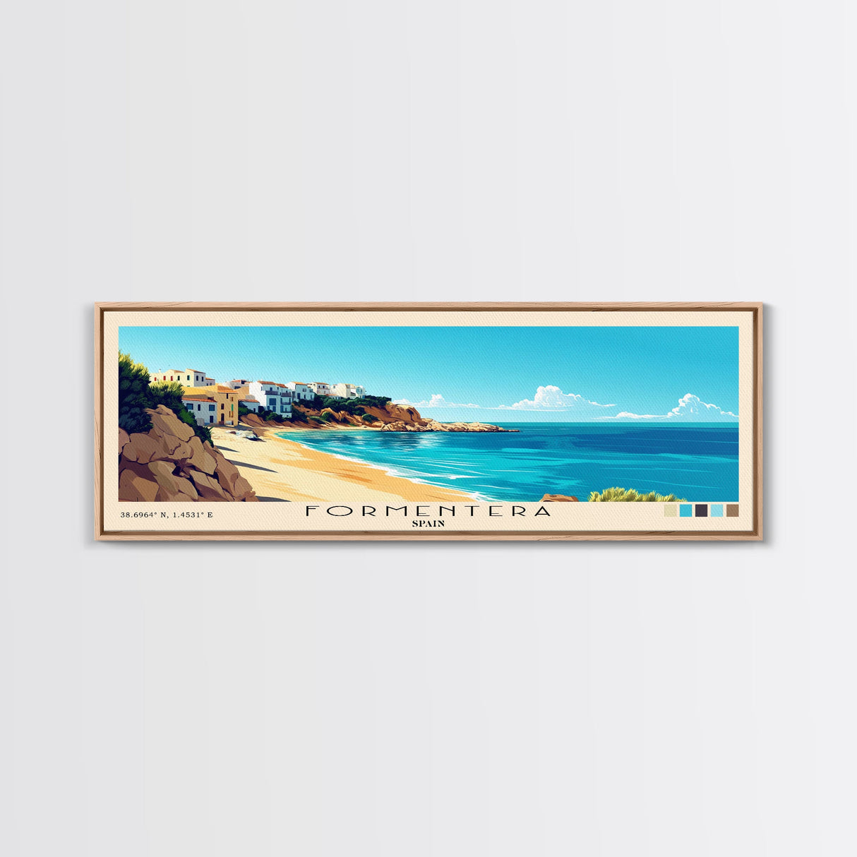 Formentera, Spain Panoramic Beach Print, Vacation Gift, Spain Wall Art, Beach Painting, Beach Decor, Beach Painting