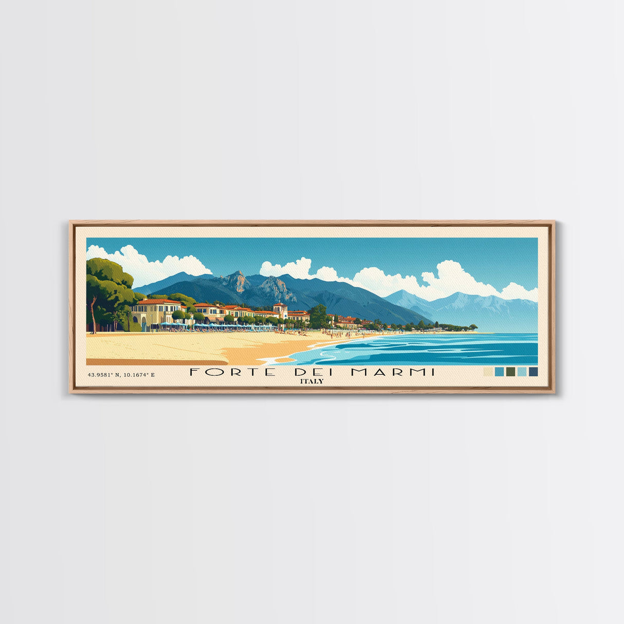 Forte dei Marmi, Italy Panoramic Beach Print, Vacation Gift, Italy Wall Art, Framed Canvas Print, Framed Beach Painting