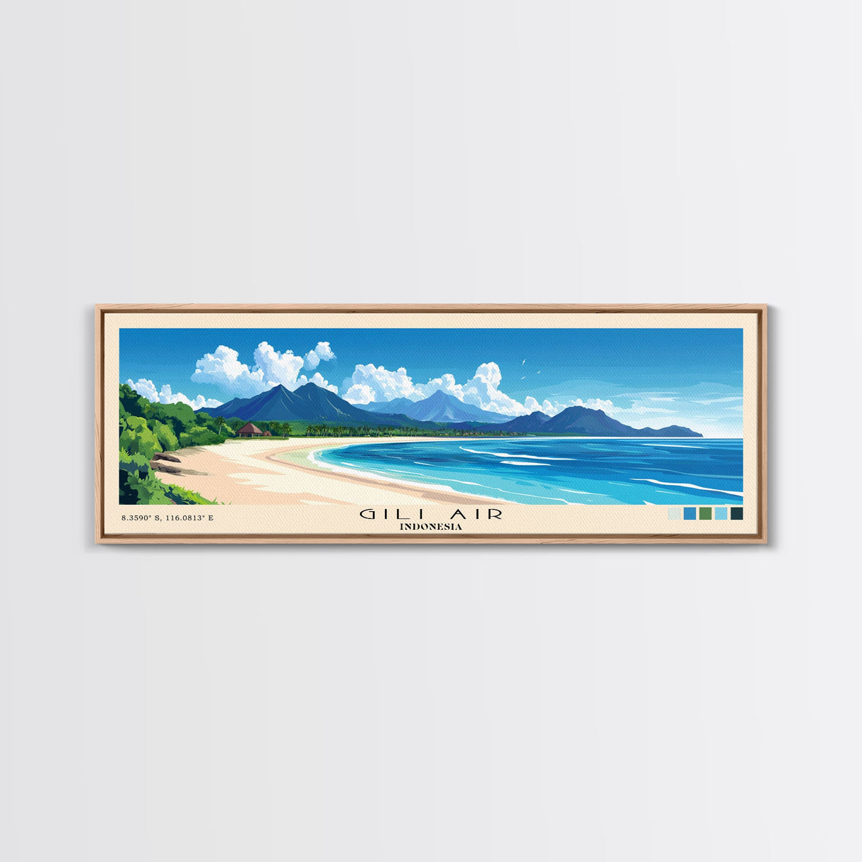 Gili Air, Indonesia Panoramic Beach Print, Vacation Gift, Indonesia Wall Art, Framed Canvas Print, Framed Beach Painting