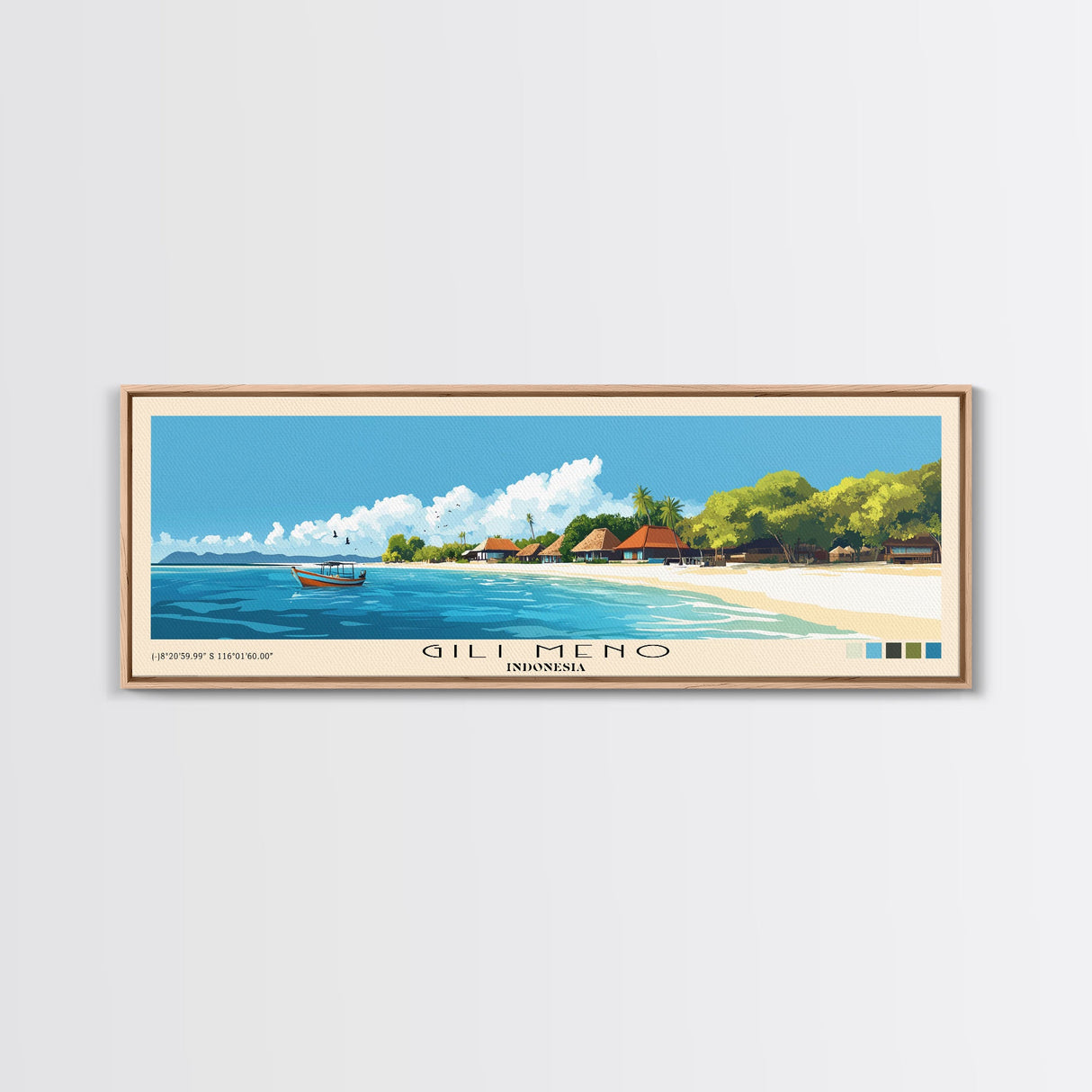 Gili Meno, Indonesia Panoramic Beach Print, Vacation Gift, Indonesia Wall Art, Beach Painting, Beach Decor, Beach Painting