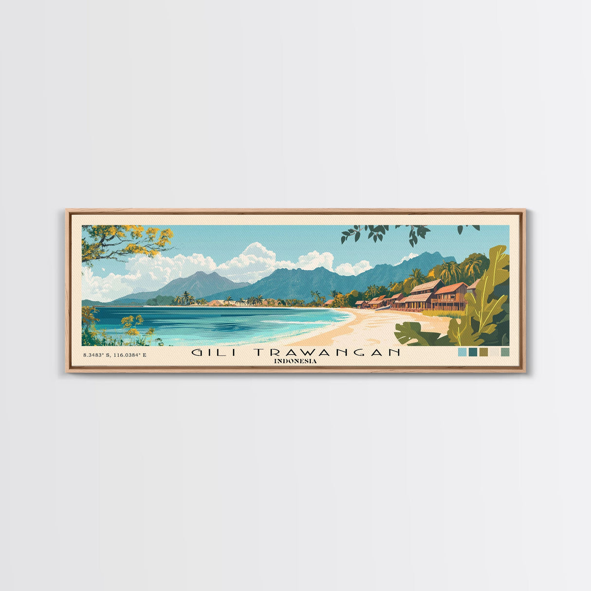 Gili Trawangan, Indonesia Panoramic Print, Vacation Gift, Indonesia Wall Art, Beach Painting, Beach Decor, Large Wall Art, Wood Frame Art