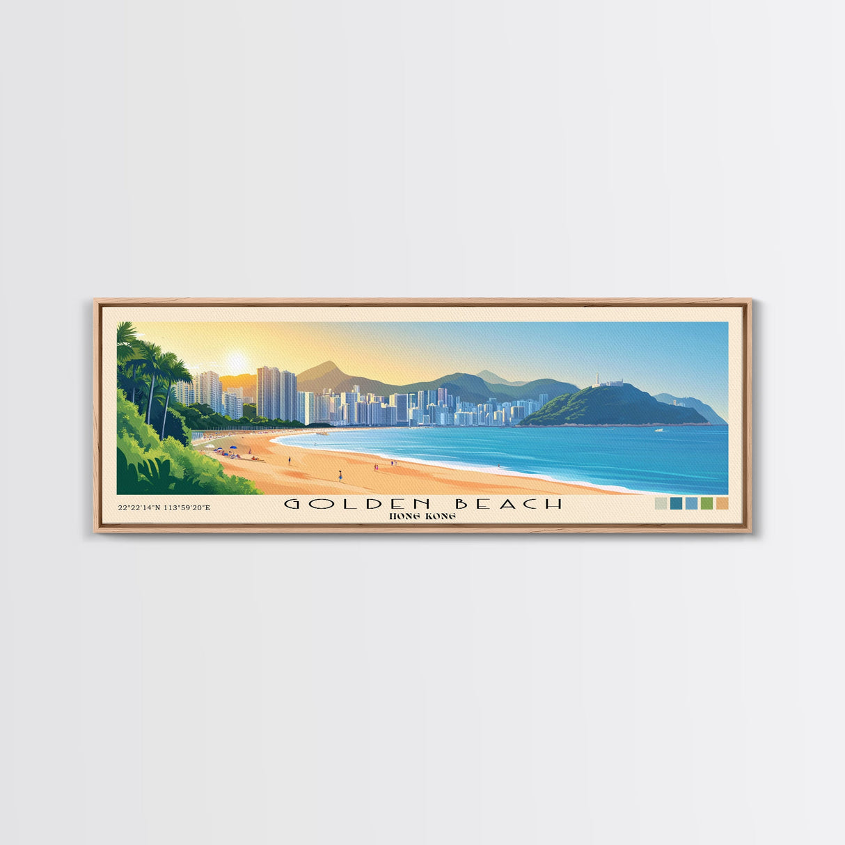 Golden Beach, Hong Kong Panoramic Beach Print, Vacation Gift, Hong Kong Wall Art, Beach Painting, Beach Decor, Beach Painting