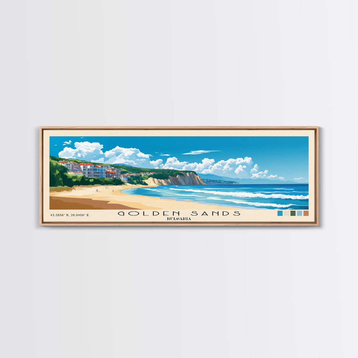 Golden Sands, Bulgaria Panoramic Print, Vacation Gift, Bulgaria Wall Art, Beach Painting, Beach Decor, Large Wall Art, Wood Frame Art