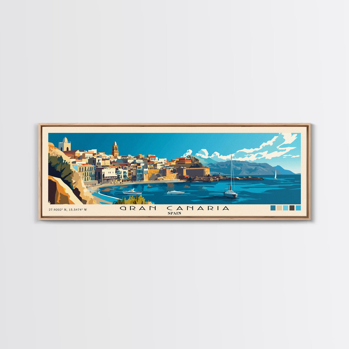 Gran Canaria, Spain Panoramic Print, Vacation Gift, Spain Wall Art, Beach Painting, Beach Decor, Beach Or Lakehouse Art