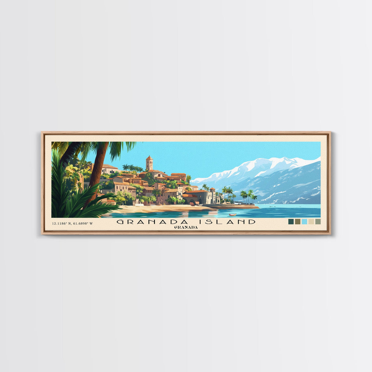 Granada Island, Granada Panoramic Beach Print, Vacation Gift, Granada Wall Art, Beach Painting, Beach Decor, Beach Painting