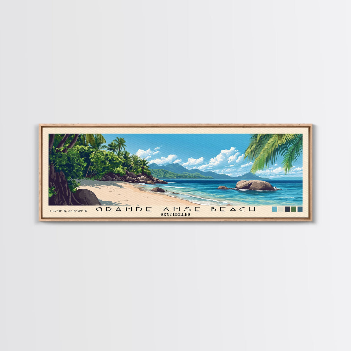 Grande Anse Beach, Seychelles Panoramic Beach Print, Vacation Gift, Seychelles Wall Art, Beach Painting, Beach Decor, Beach Painting