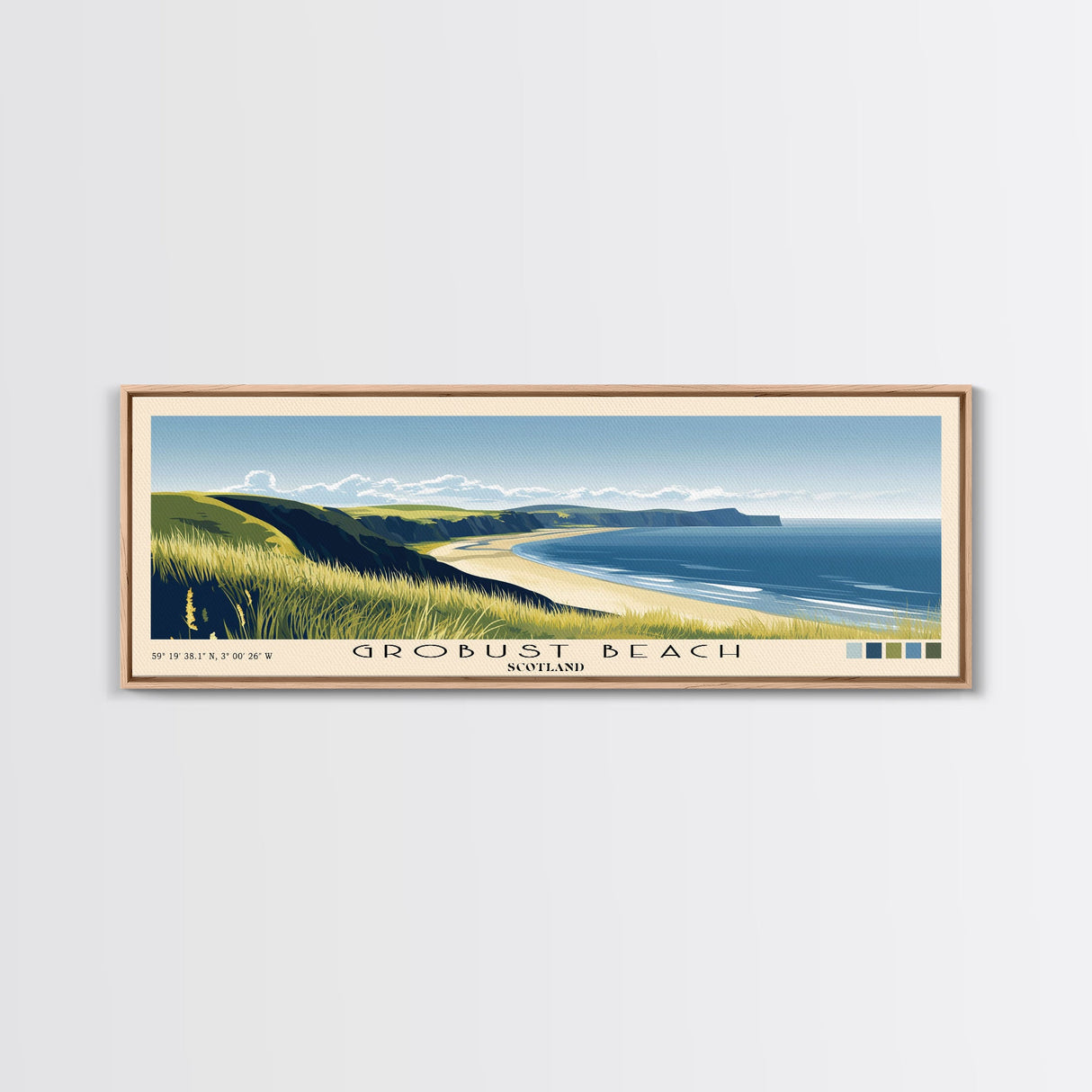 Grobust beach, Scotland Panoramic Beach Print, Vacation Gift, Scotland Wall Art, Beach Painting, Beach Decor, Beach Painting