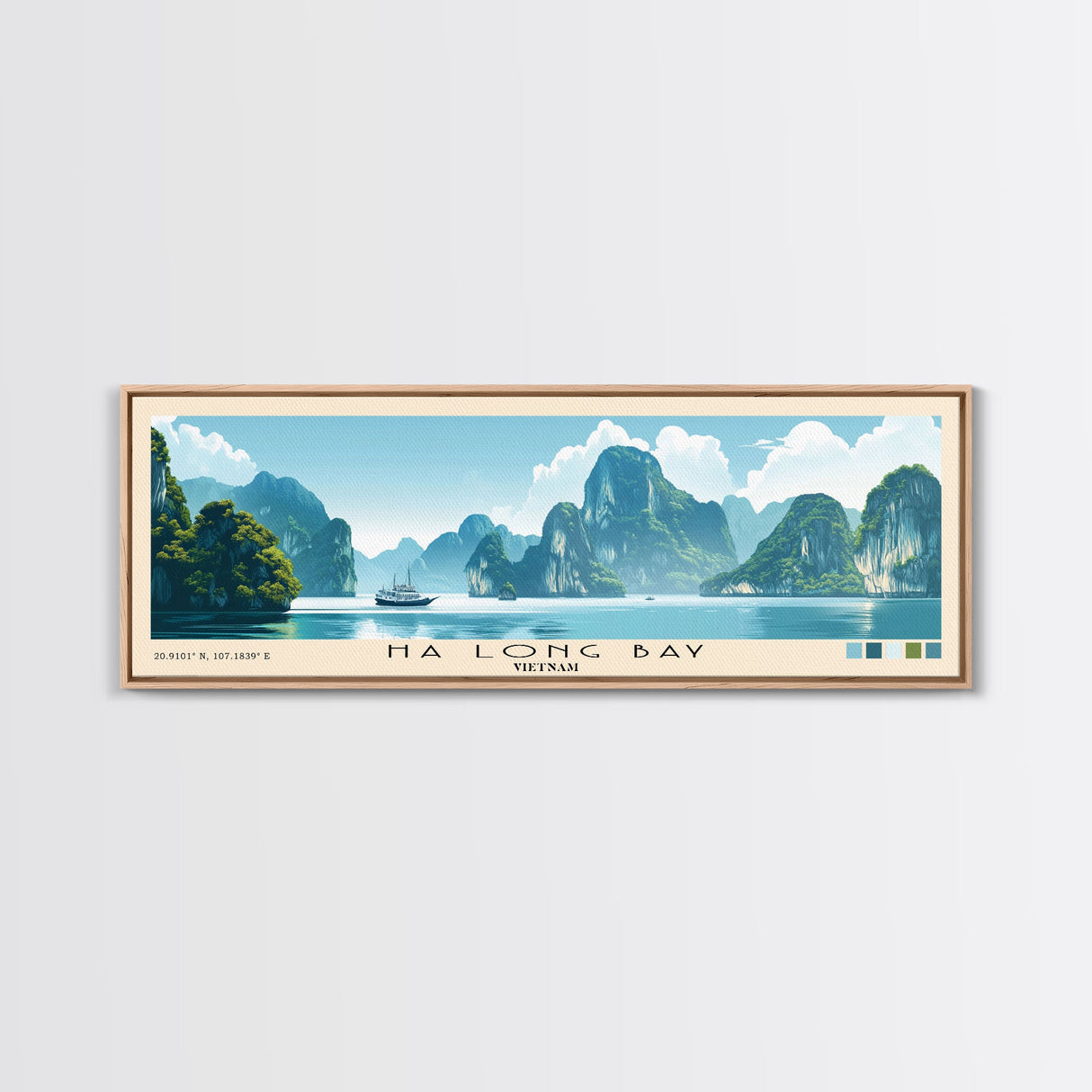 Ha Long Bay, Vietnam Panoramic Print, Vacation Gift, Vietnam Wall Art, Beach Painting, Beach Decor, Large Wall Art, Wood Frame Art