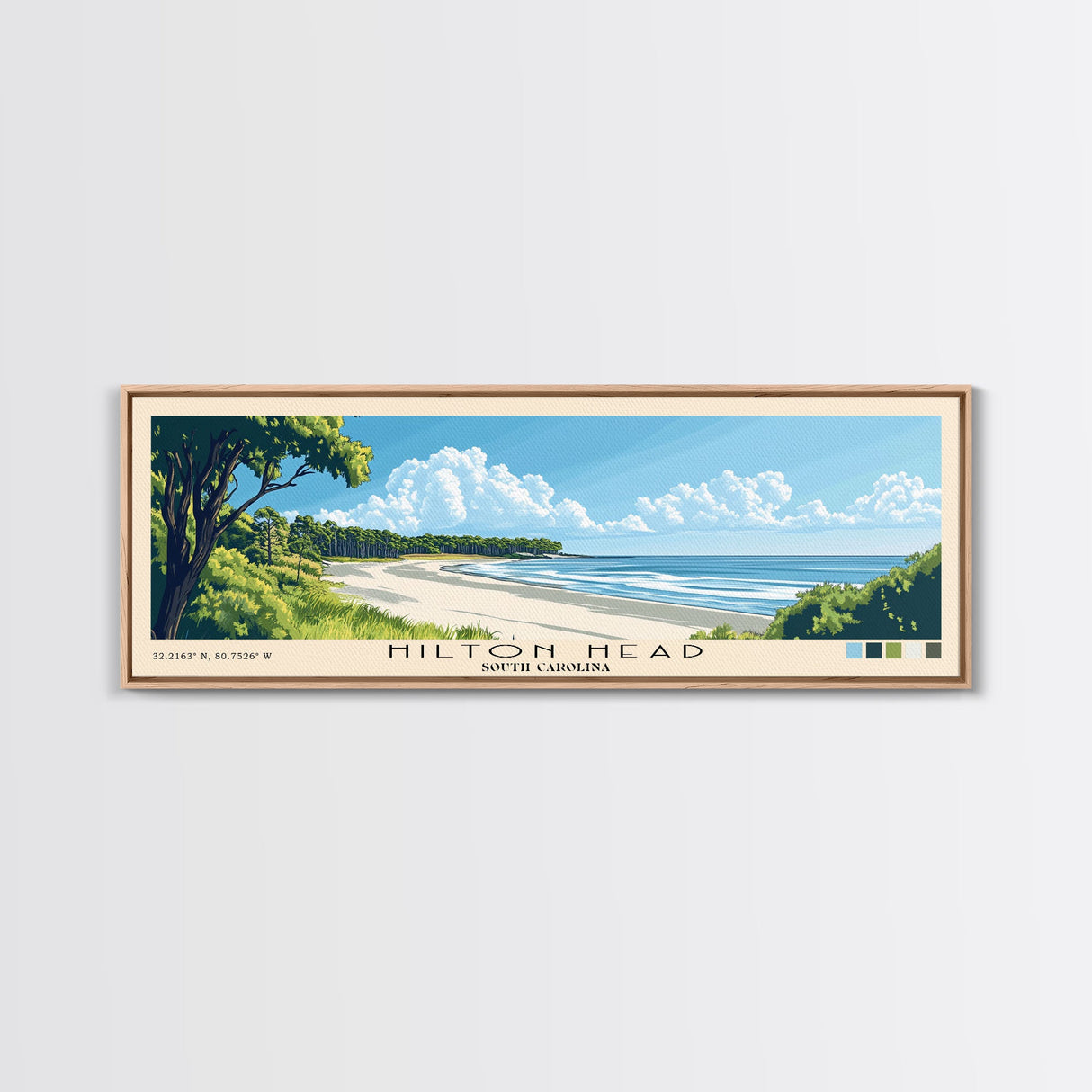 Hilton Head, South Carolina Panoramic Beach Print, Vacation Gift, South Carolina Wall Art, Framed Canvas Print, Framed Beach Painting