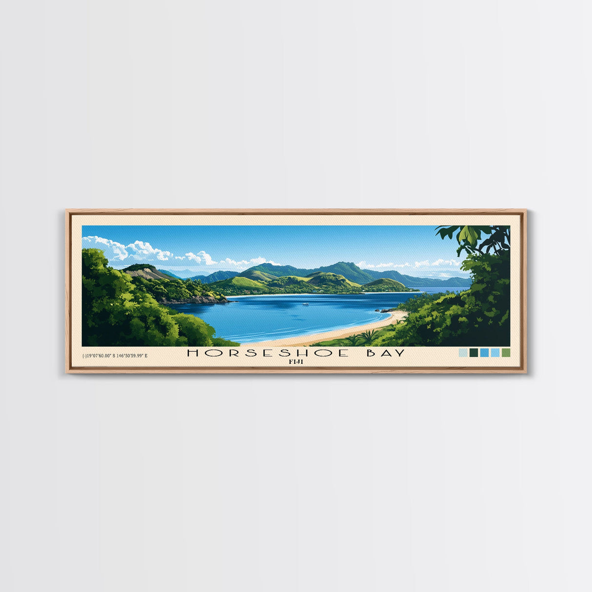 Horseshoe Bay, Fiji Panoramic Beach Print, Vacation Gift, Fiji Wall Art, Framed Canvas Print, Framed Beach Painting