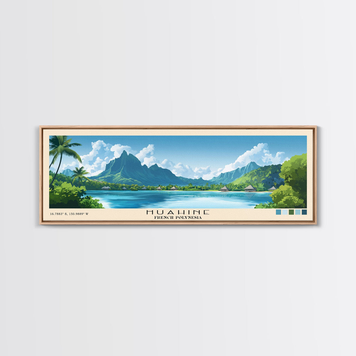 Huahine, French Polynesia Panoramic Beach Print, Vacation Gift, French Polynesia Wall Art, Beach Painting, Beach Decor, Beach Painting