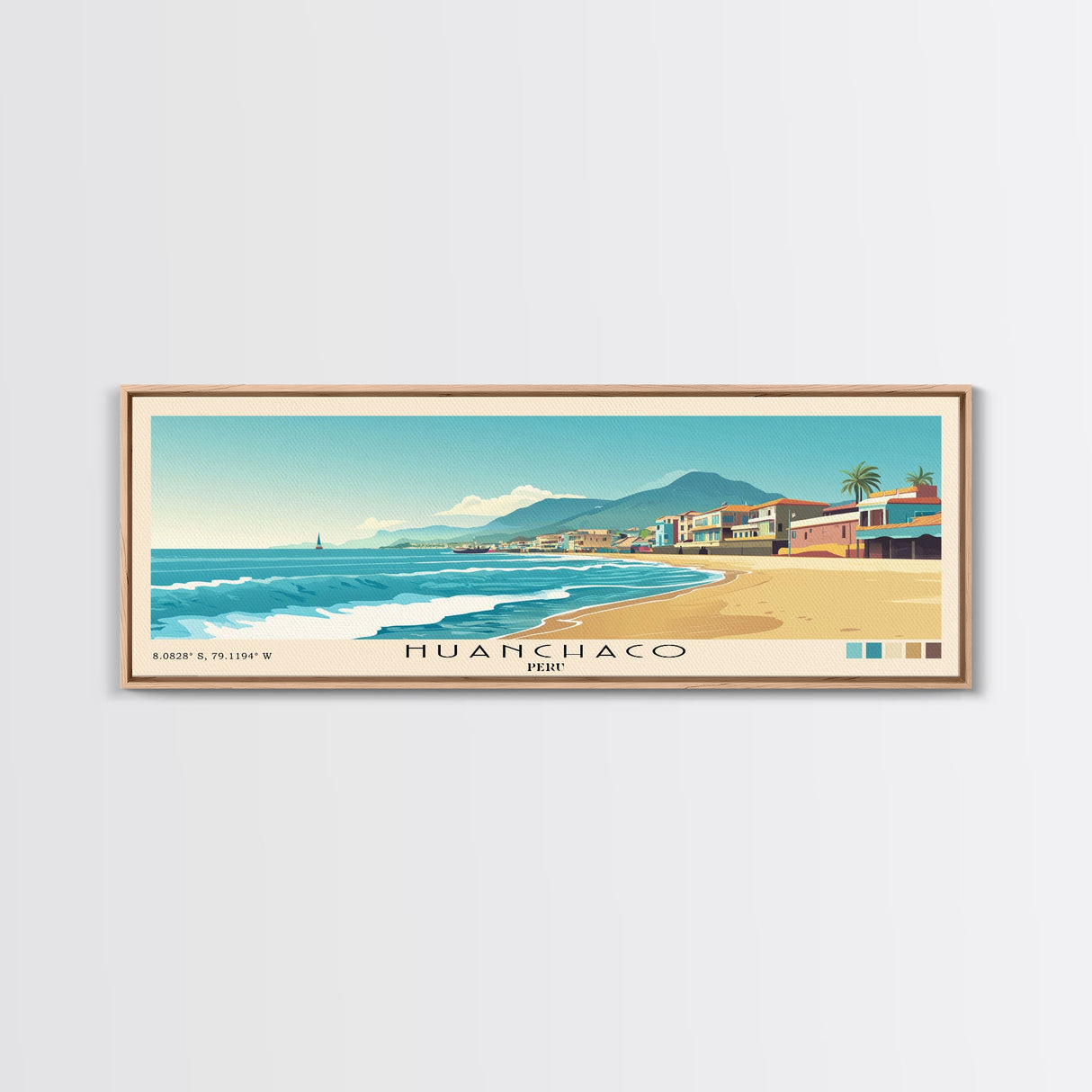 Huanchaco, Peru Panoramic Print, Vacation Gift, Peru Wall Art, Beach Painting, Beach Decor, Large Wall Art, Wood Frame Art