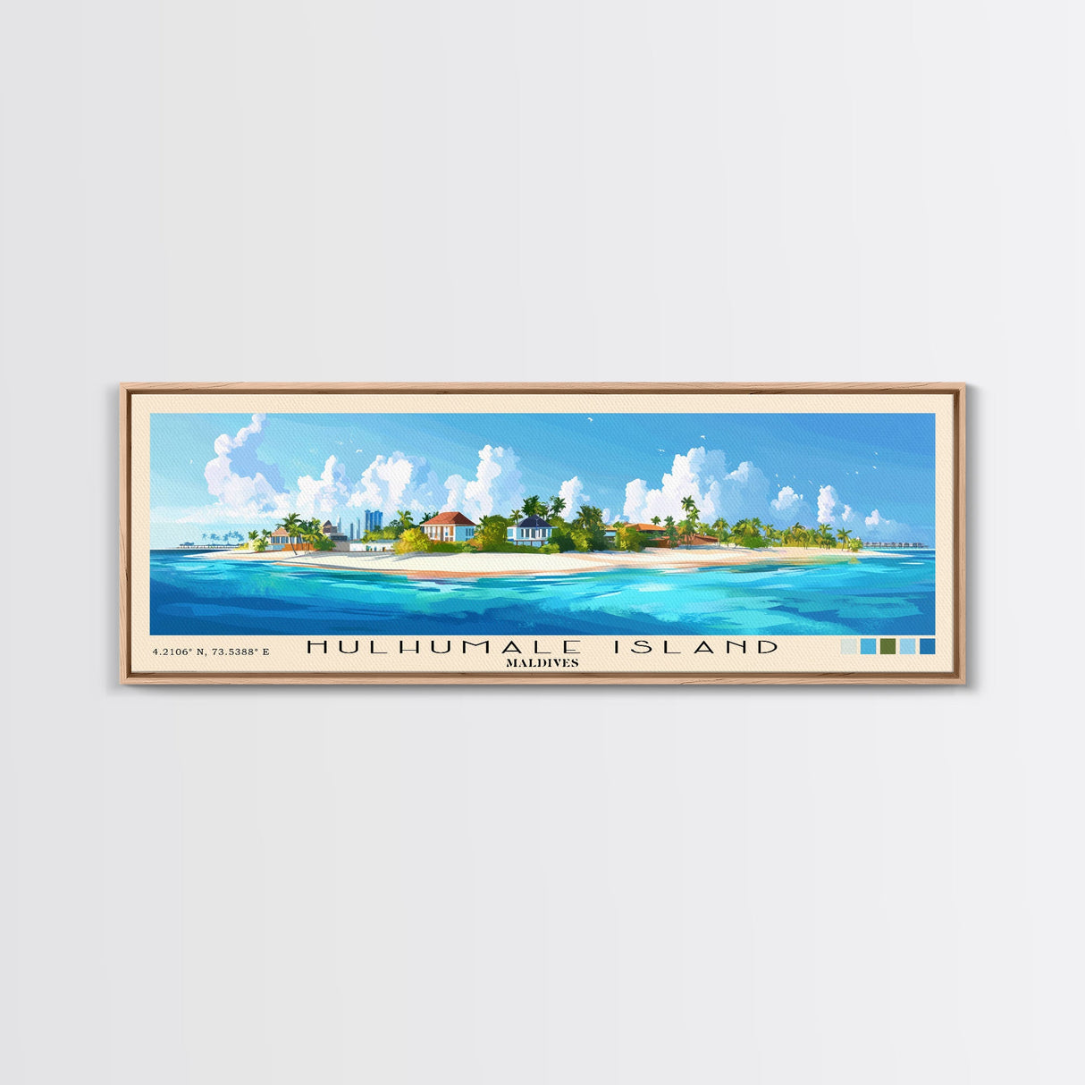 Hulhumale Island, Maldives Panoramic Beach Print, Vacation Gift, Maldives Wall Art, Framed Canvas Print, Framed Beach Painting