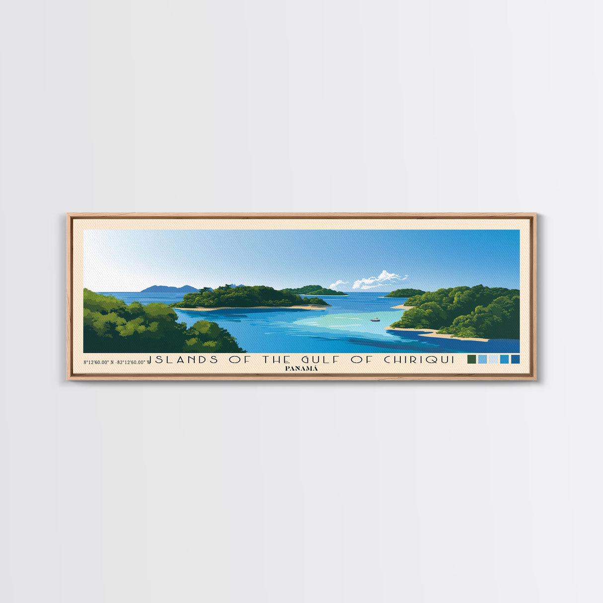 Islands of the Gulf of Chiriqui, Panamá Panoramic Print, Vacation Gift, Panamá Wall Art, Beach Painting, Beach Decor, Beach Or Lakehouse Art