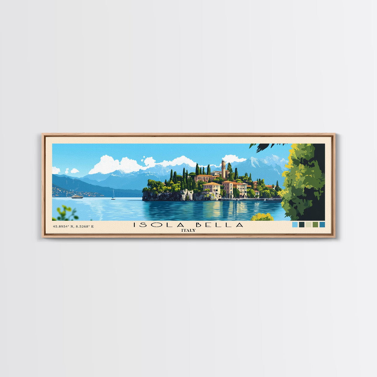 Isola Bella, Italy Panoramic Print, Vacation Gift, Italy Wall Art, Beach Painting, Beach Decor, Large Wall Art, Wood Frame Art