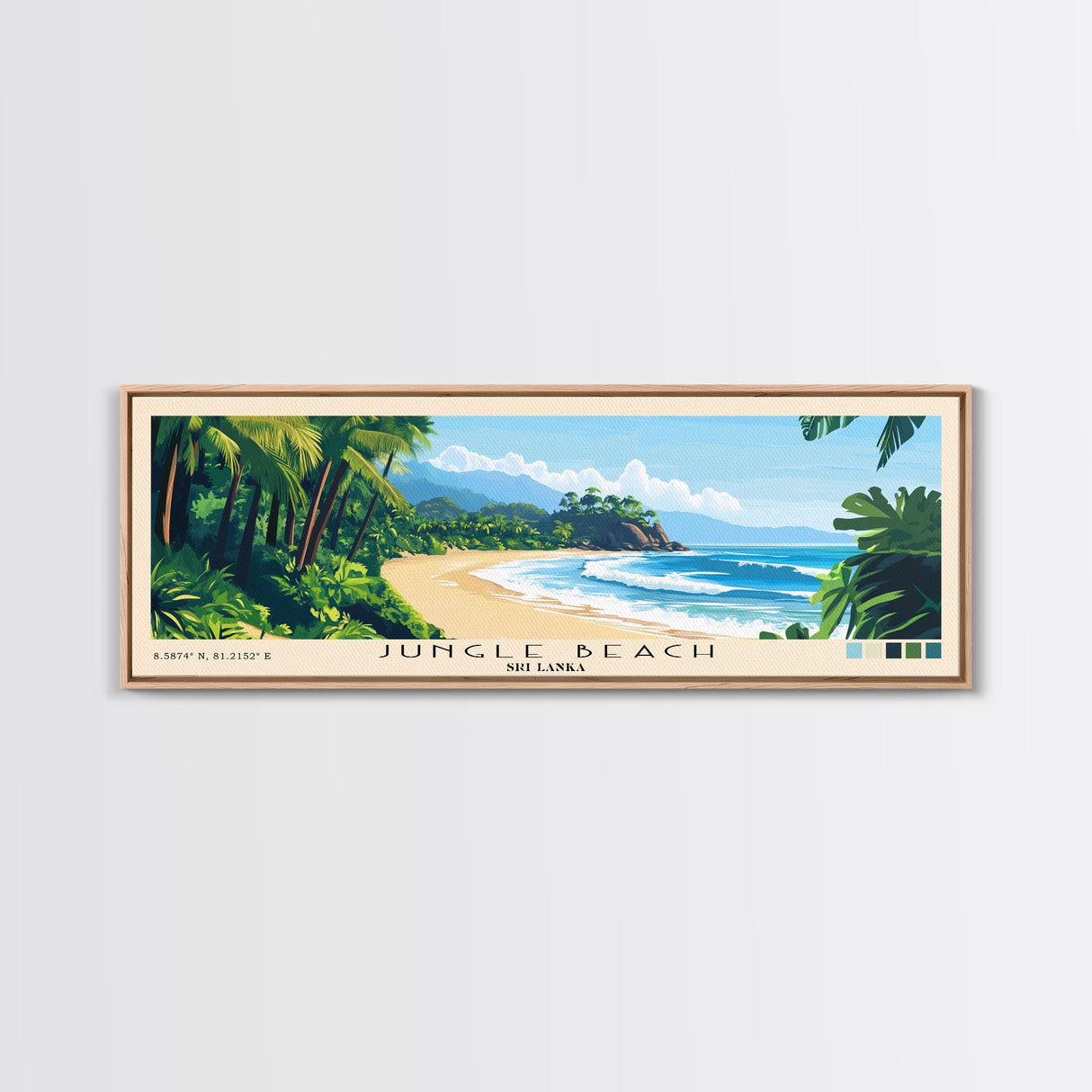 Jungle Beach, Sri Lanka Panoramic Beach Print, Vacation Gift, Sri Lanka Wall Art, Framed Canvas Print, Framed Beach Painting