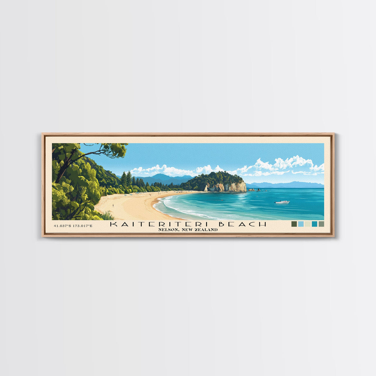 Kaiteriteri Beach, Nelson, New Zealand Panoramic Beach Print, Vacation Gift, Nelson, New Zealand Wall Art, Beach Painting, Beach Decor, Beach Painting