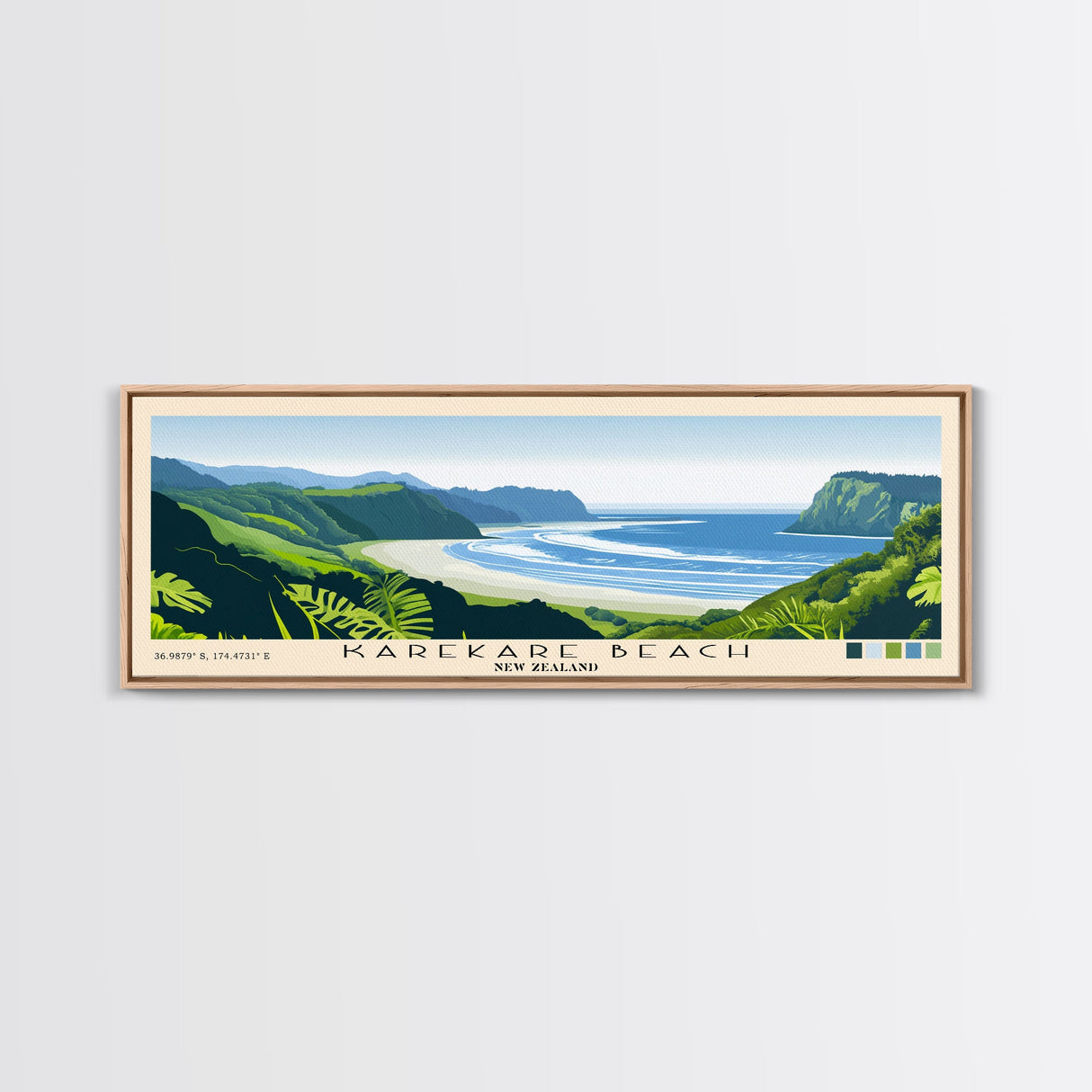 Karekare Beach, New Zealand Panoramic Print, Vacation Gift, New Zealand Wall Art, Beach Painting, Beach Decor, Large Wall Art, Wood Frame Art