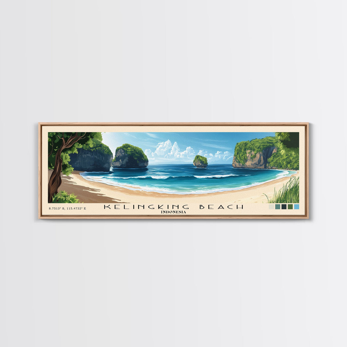 Kelingking Beach, Indonesia Panoramic Beach Print, Vacation Gift, Indonesia Wall Art, Framed Canvas Print, Framed Beach Painting