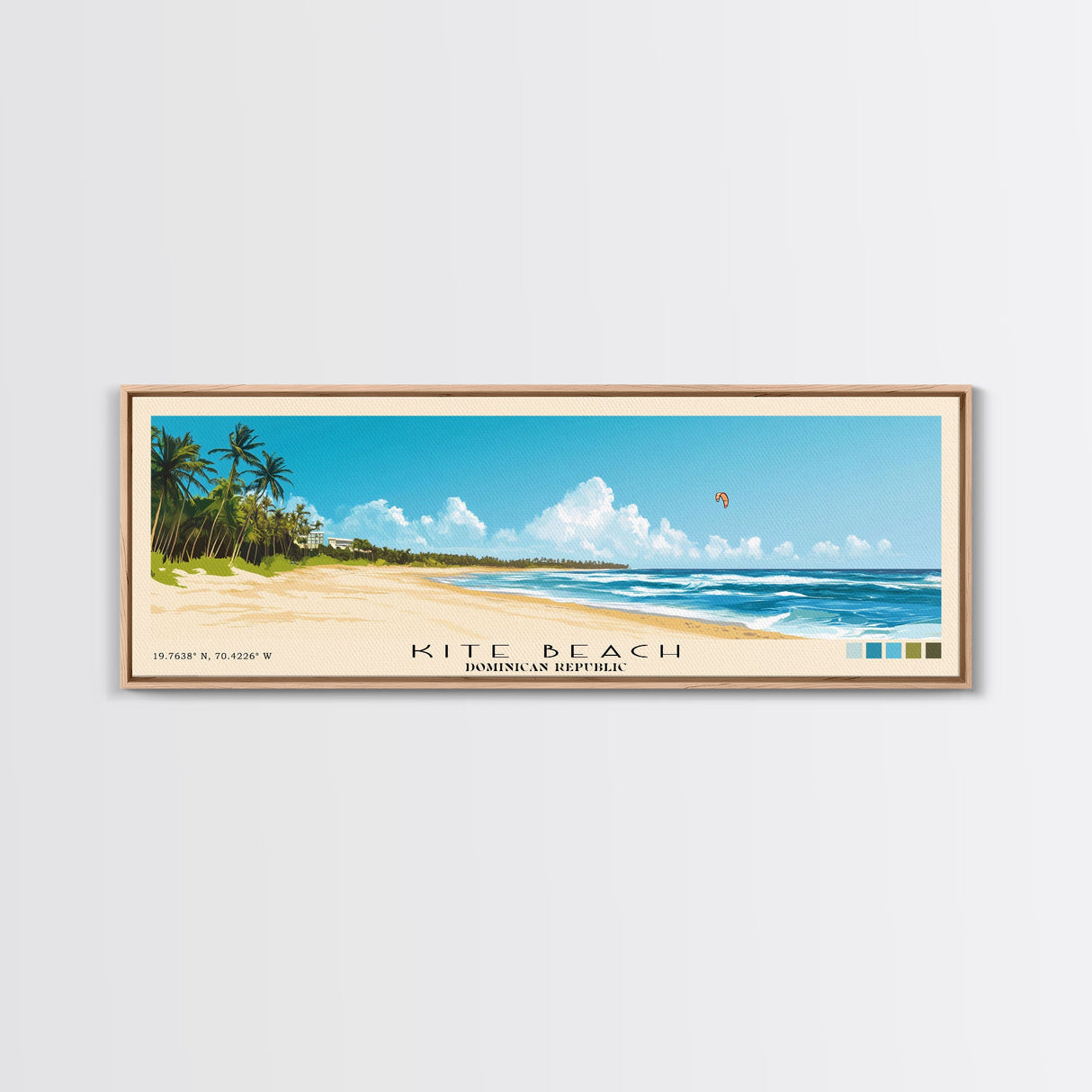 Kite Beach, Dominican Republic Panoramic Print, Vacation Gift, Dominican Republic Wall Art, Beach Painting, Beach Decor, Large Wall Art, Wood Frame Art