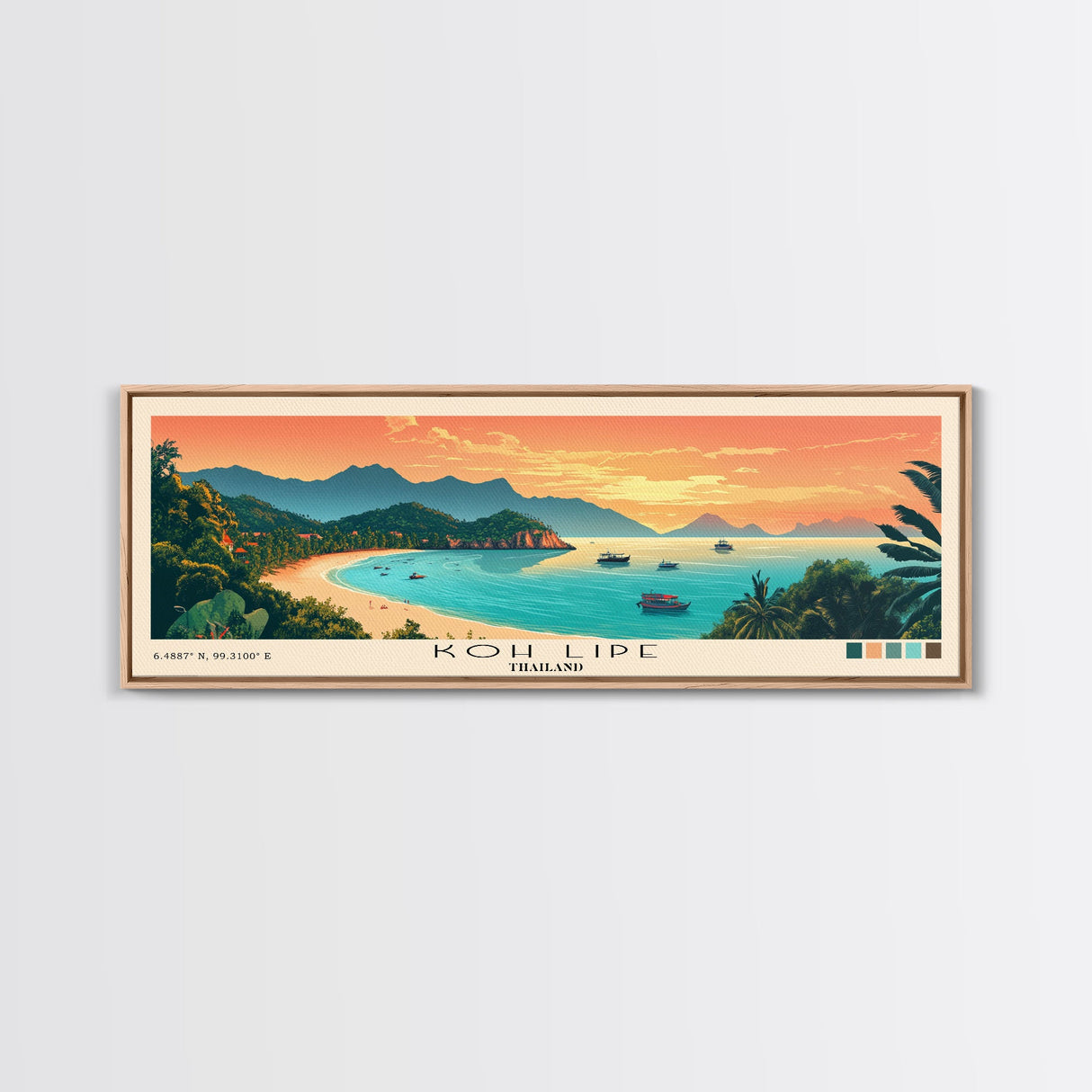 Koh Lipe, Thailand Panoramic Print, Vacation Gift, Thailand Wall Art, Beach Painting, Beach Decor, Large Wall Art, Wood Frame Art