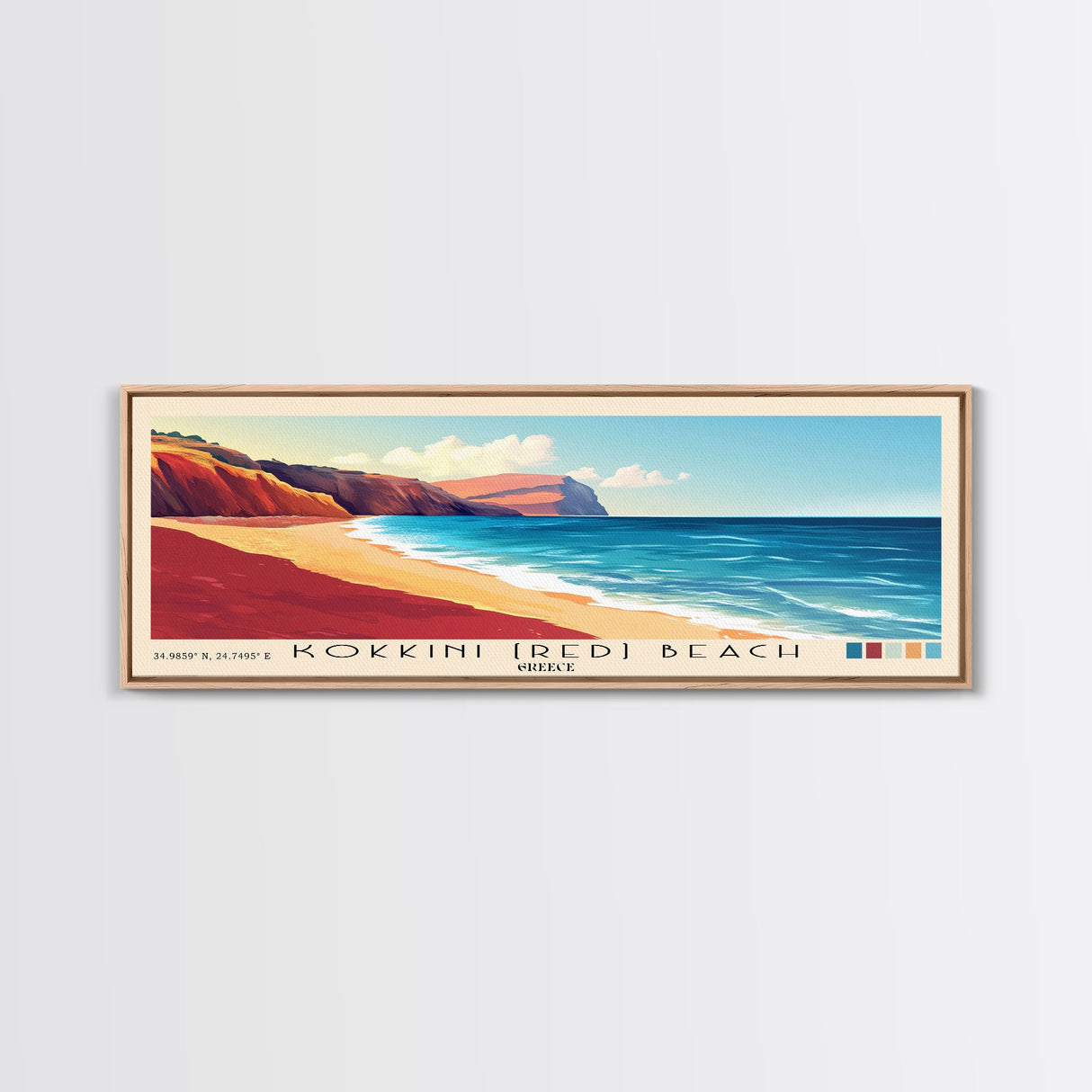 Kokkini (Red) Beach, Greece Panoramic Print, Vacation Gift, Greece Wall Art, Beach Painting, Beach Decor, Large Wall Art, Wood Frame Art