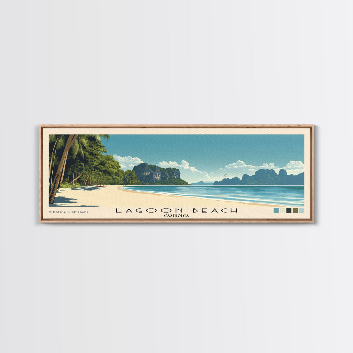 Lagoon Beach, Cambodia Panoramic Beach Print, Vacation Gift, Cambodia Wall Art, Beach Painting, Beach Decor, Beach Painting