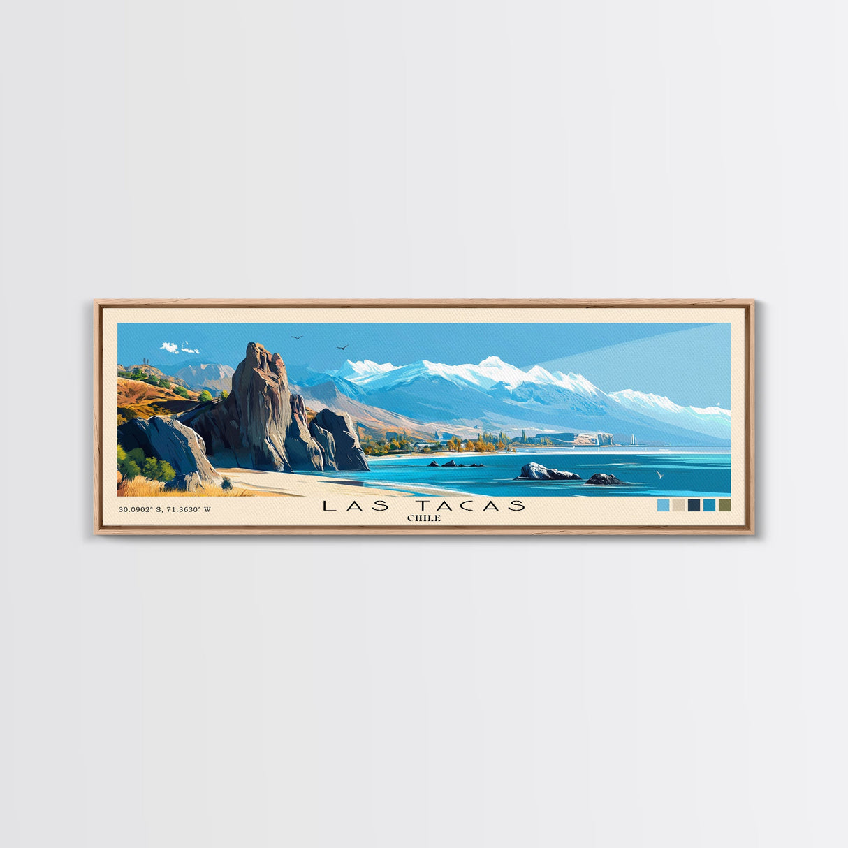 Las Tacas, Chile Panoramic Print, Vacation Gift, Chile Wall Art, Beach Painting, Beach Decor, Large Wall Art, Wood Frame Art