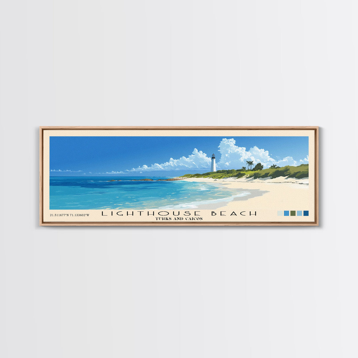 Lighthouse Beach, Turks and Caicos Panoramic Beach Print, Vacation Gift, Turks and Caicos Wall Art, Beach Painting, Beach Decor, Beach Painting