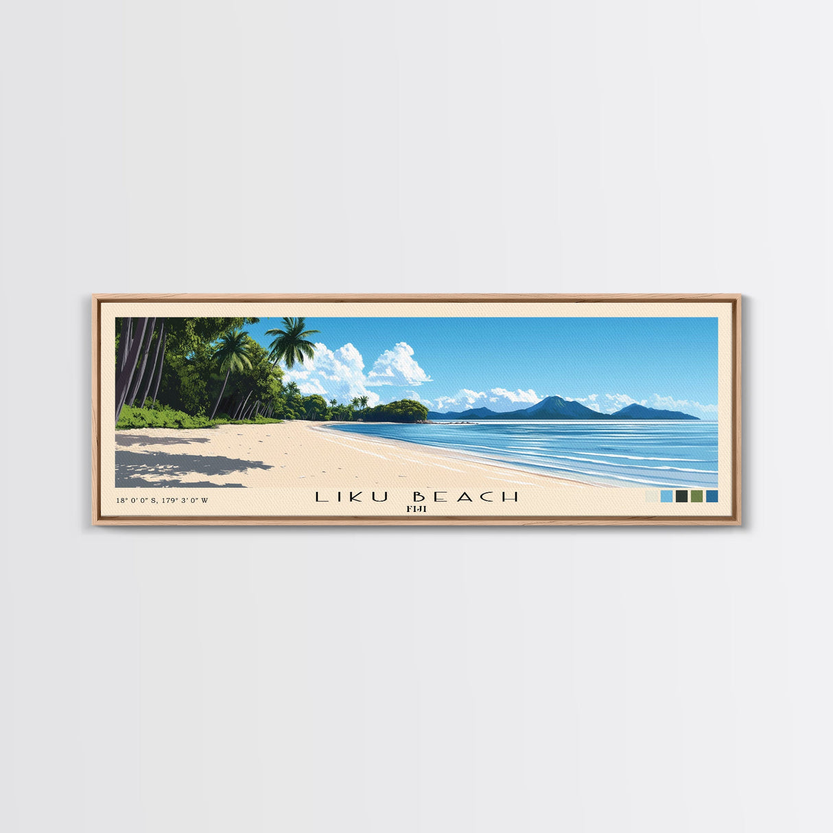 Liku Beach, Fiji Panoramic Beach Print, Vacation Gift, Fiji Wall Art, Framed Canvas Print, Framed Beach Painting