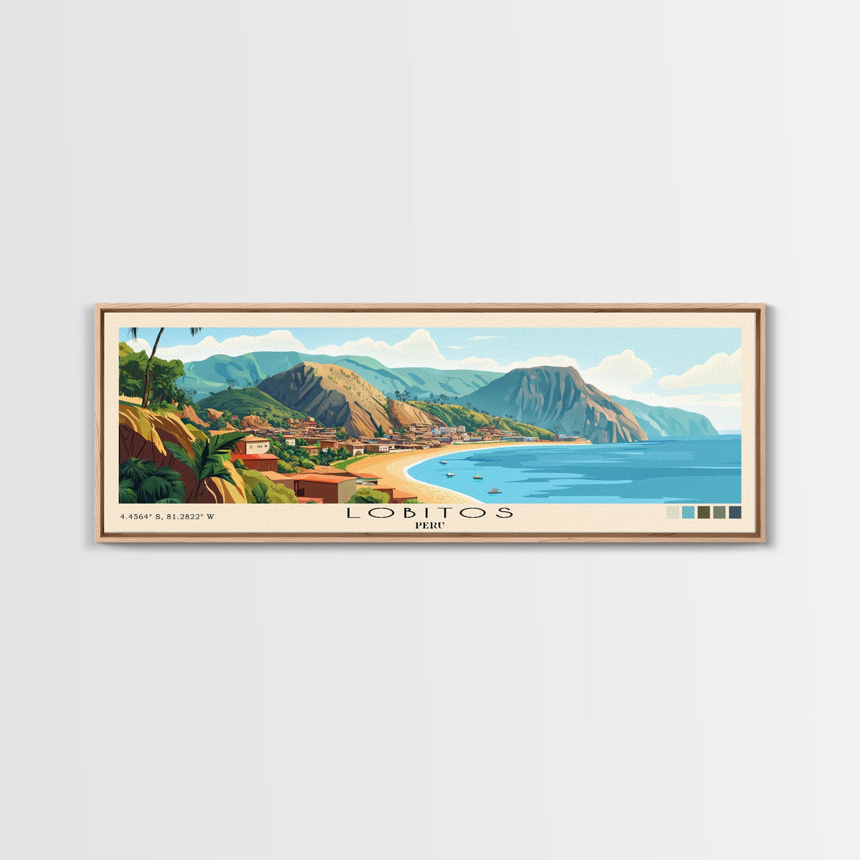 Lobitos, Peru Panoramic Print, Vacation Gift, Peru Wall Art, Beach Painting, Beach Decor, Large Wall Art, Wood Frame Art