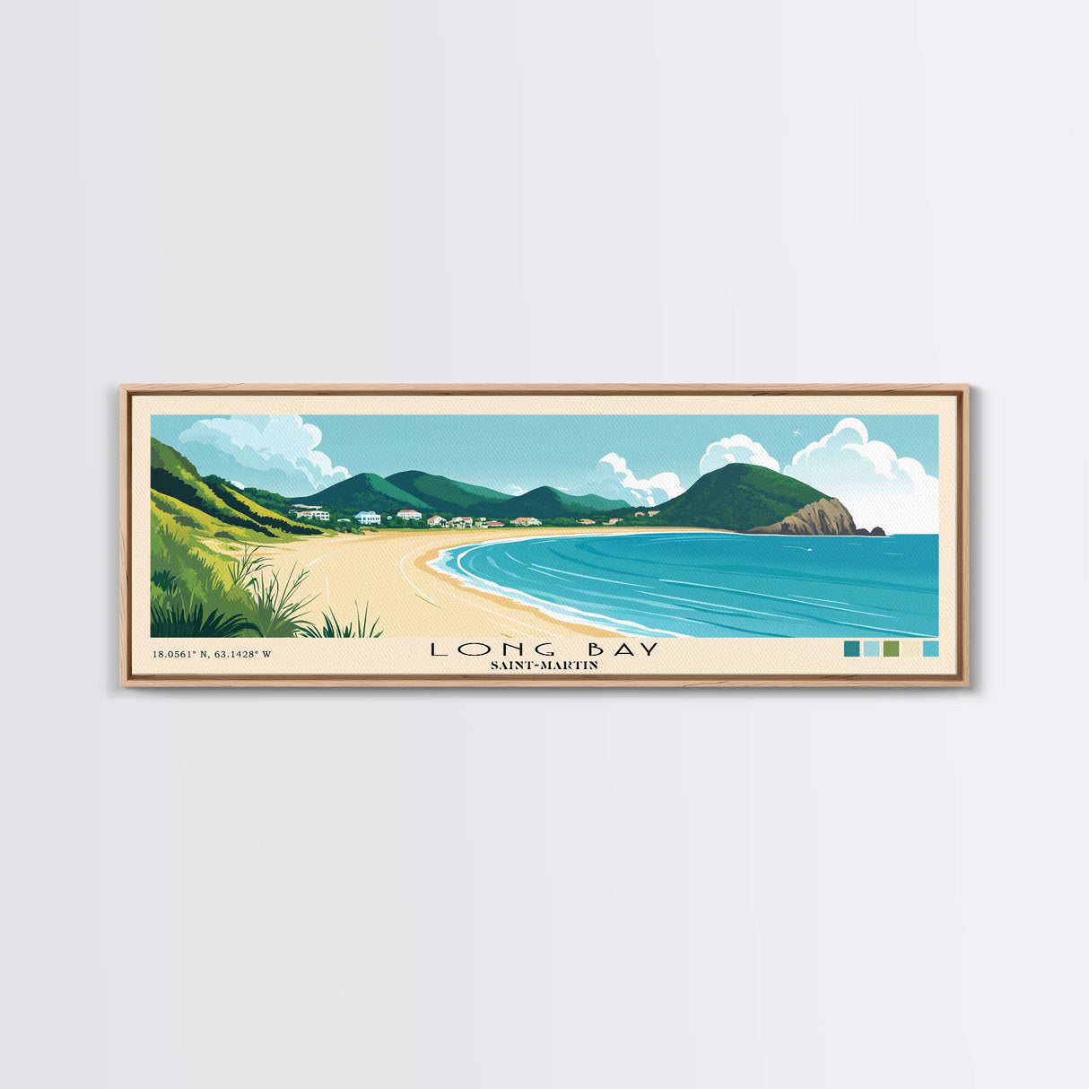 Long Bay, Saint-Martin Panoramic Print, Vacation Gift, Saint-Martin Wall Art, Beach Painting, Beach Decor, Beach Or Lakehouse Art