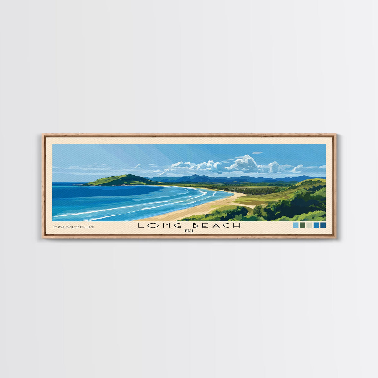 Long Beach, Fiji Panoramic Print, Vacation Gift, Fiji Wall Art, Beach Painting, Beach Decor, Large Wall Art, Wood Frame Art